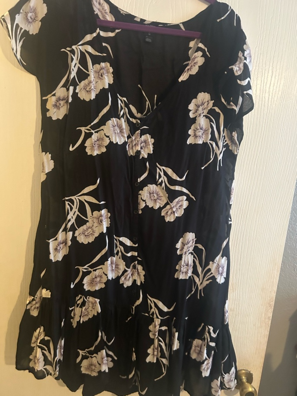 Black Floral Button-Front Women’s Dress